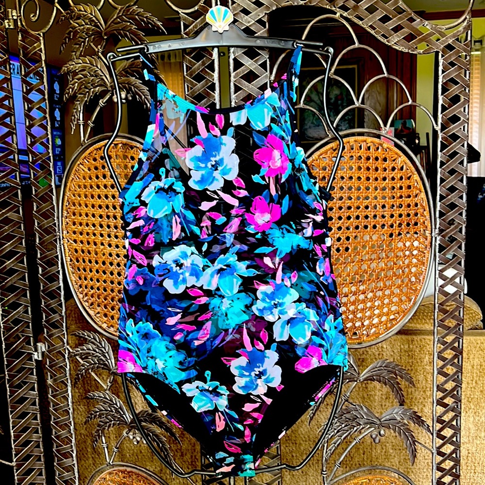 Tank style one piece, beautiful flowers, bright colors , sexy yet modest